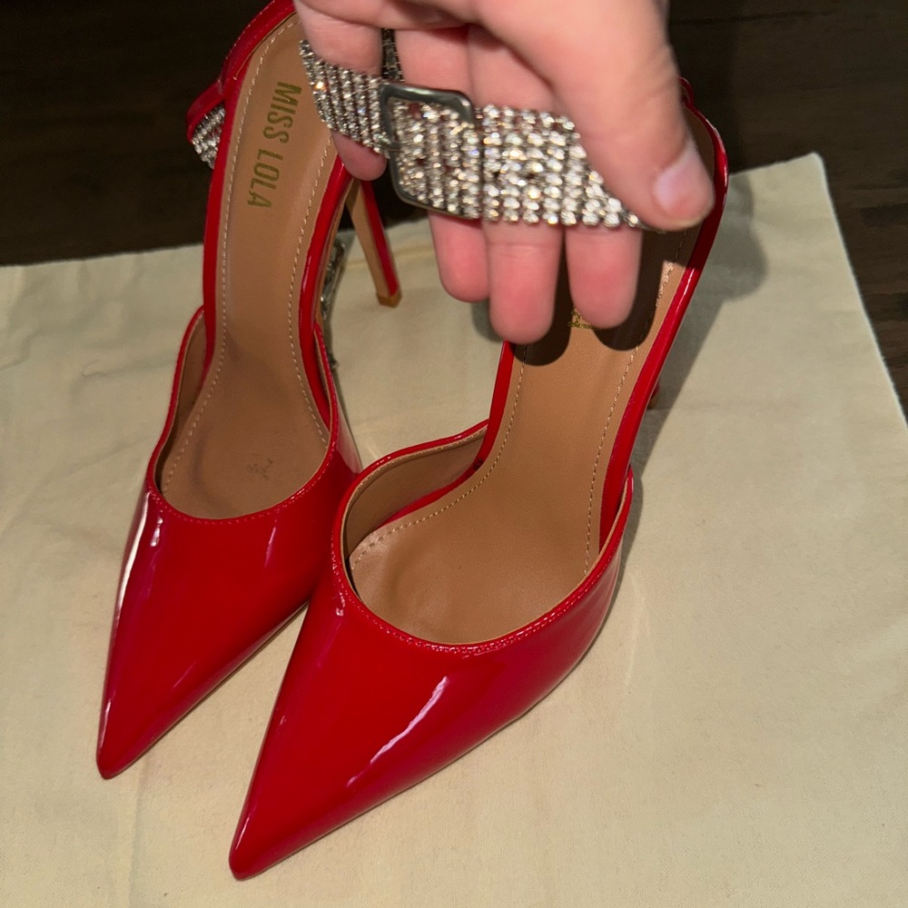 Sexy Red Pump with Rhinestone Ankle Strap